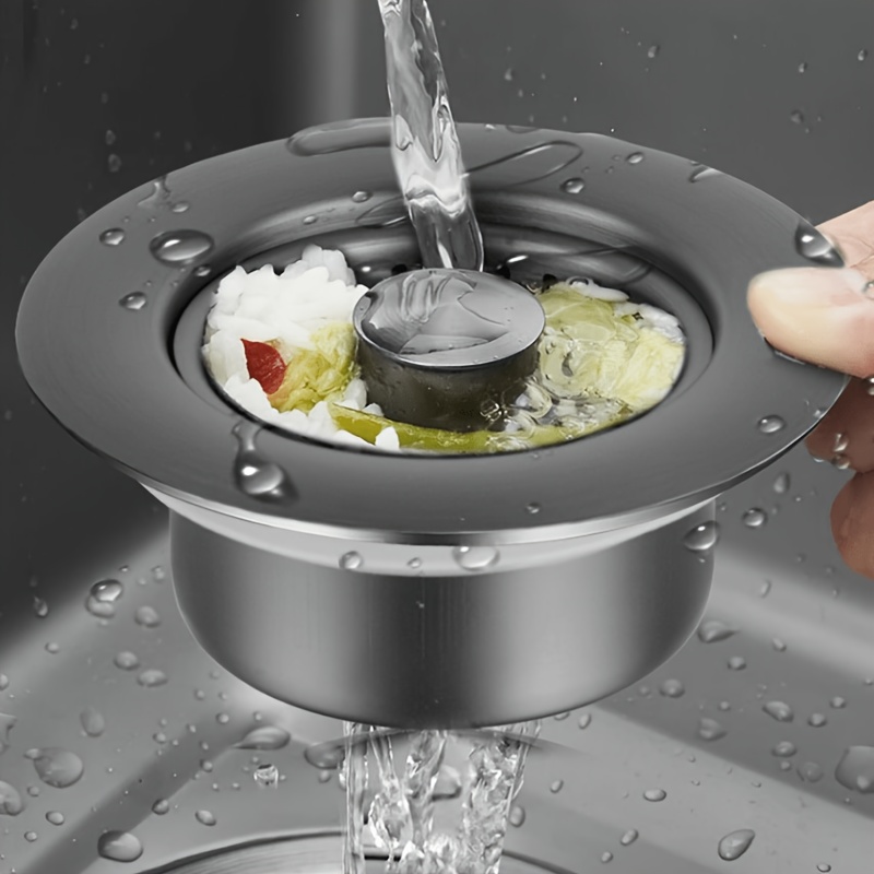 Kitchen Sink Drain Strainer Basket - 3-in-1 RVS gootsteenafvoerstopper, opklapbare anti-verstopping gootsteenmandje,