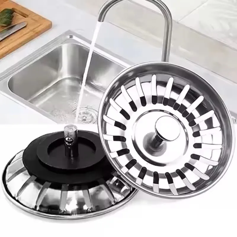 Kitchen Sink Drain Strainer Basket - Roestvrijstalen gootsteenzeefplug Keukenafvalafvoer Filtermand Waterstopper Badkamer