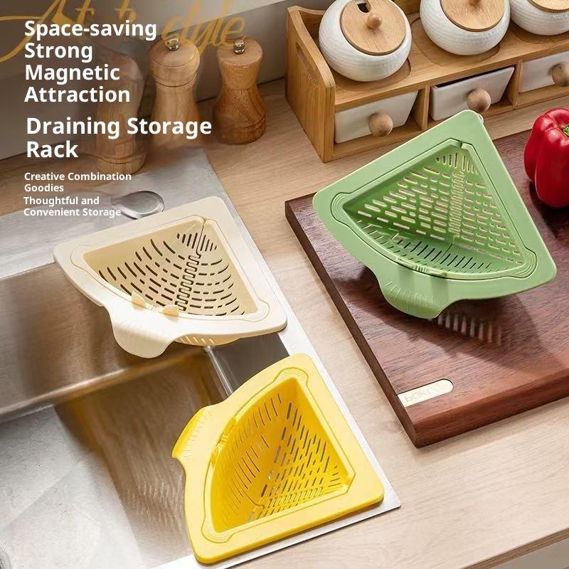 Kitchen Sink Drain Strainer Basket - Hoekafvoermand met magnetische bevestiging, keukenopbergrek, afvoerzeefmand