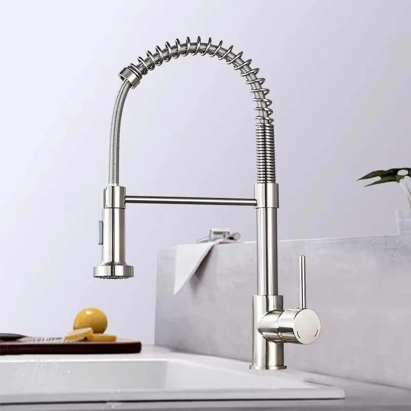 Pull Down Spray Kitchen Faucet Brushed Nickel - Geborsteld nikkel veerbediende uittrekbare keukenkraan met