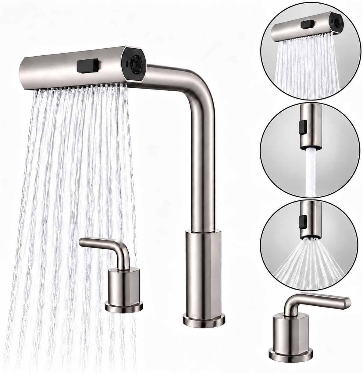 Pull Down Spray Kitchen Faucet Brushed Nickel - Keukenkraan met 3 gaten en uittrekbare