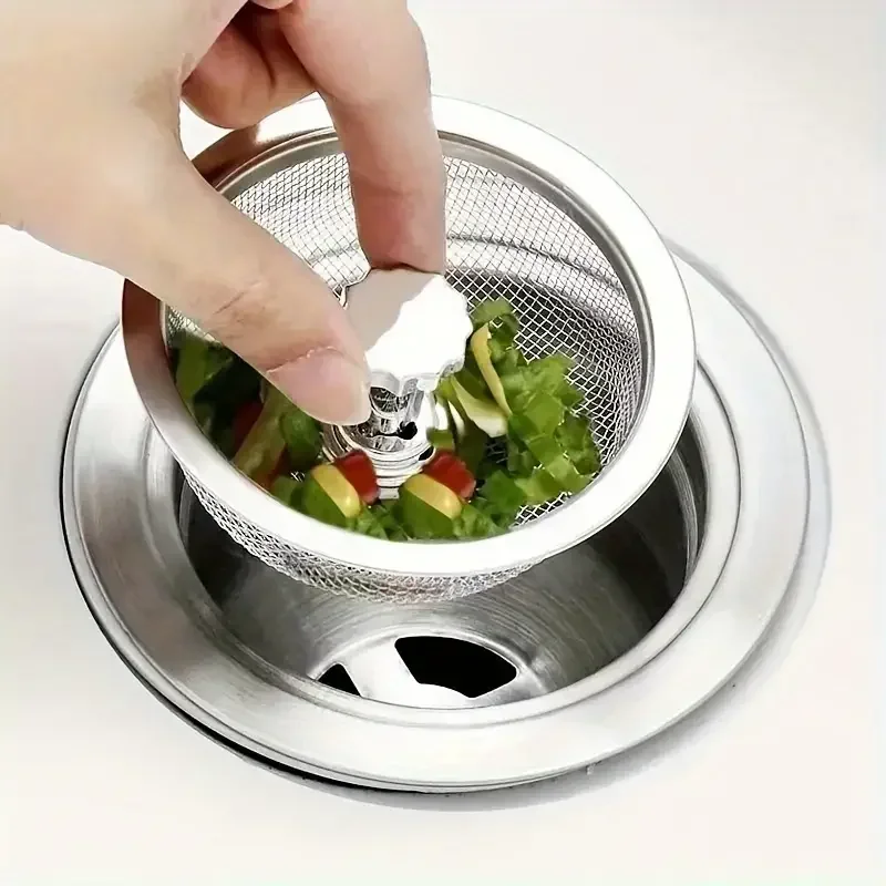 Kitchen Sink Drain Strainer Basket - 2/4 stuks roestvrijstalen gootsteenzeef met handvat