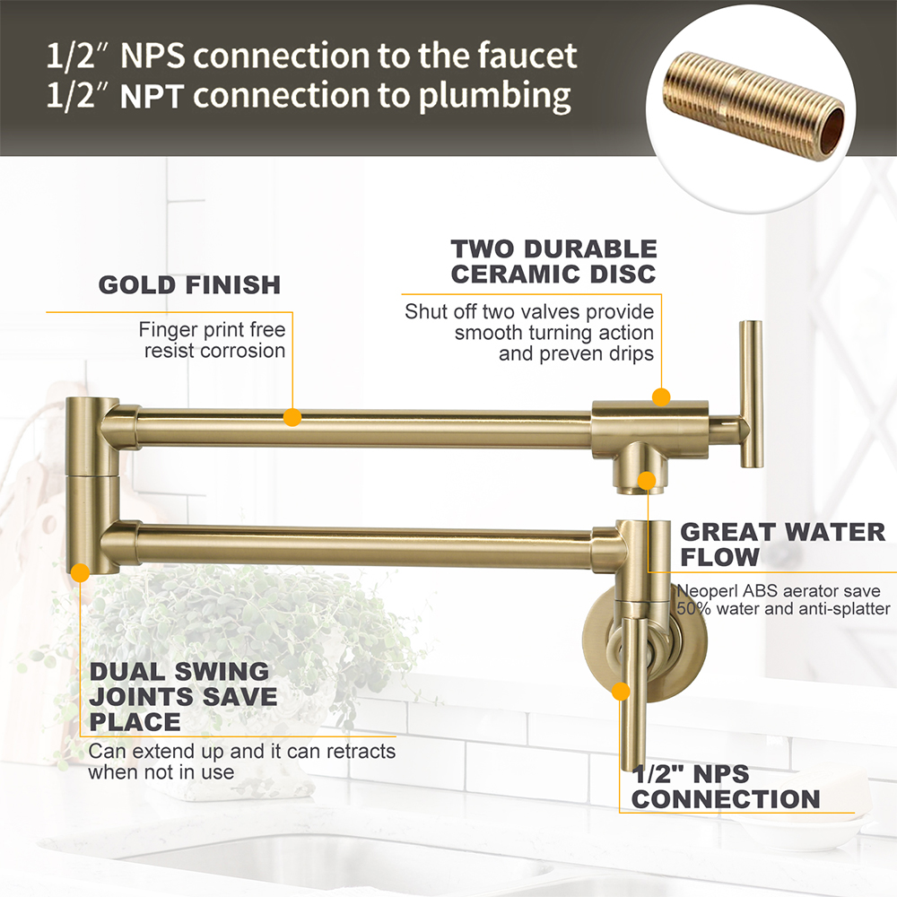 Potvuller Kraan Goudkleurige w - Pot Filler Faucet Wall Mount Folding recensie en prijs