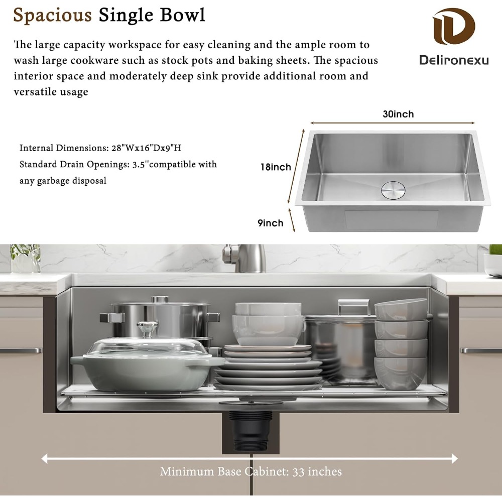 30 inch onderbouwkeukenbak 18  - Stainless Steel Undermount Kitchen Sink 30 recensie en prijs