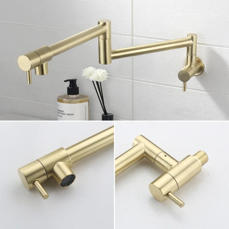 Gouden keukenkraan, enkelvoudi - Pot Filler Faucet Wall Mount Folding recensie en prijs
