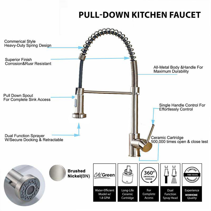 Geboeid nikkel, uittrekbare ke - Pull Down Spray Kitchen Faucet Brushed Nickel recensie en prijs